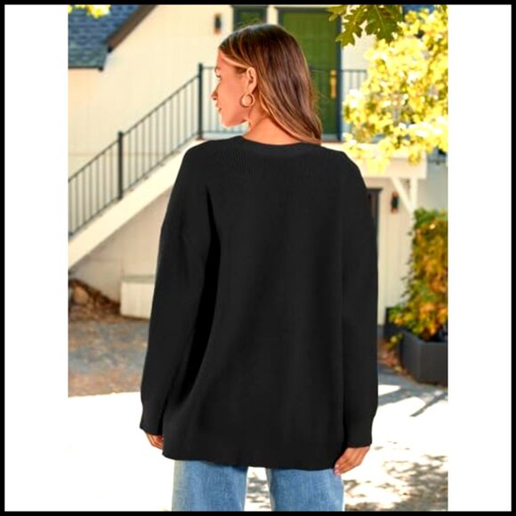 Oversized V-Neck Cardigan, Button Front, Knit Fabric, Casual Wear - Picture 6 of 7